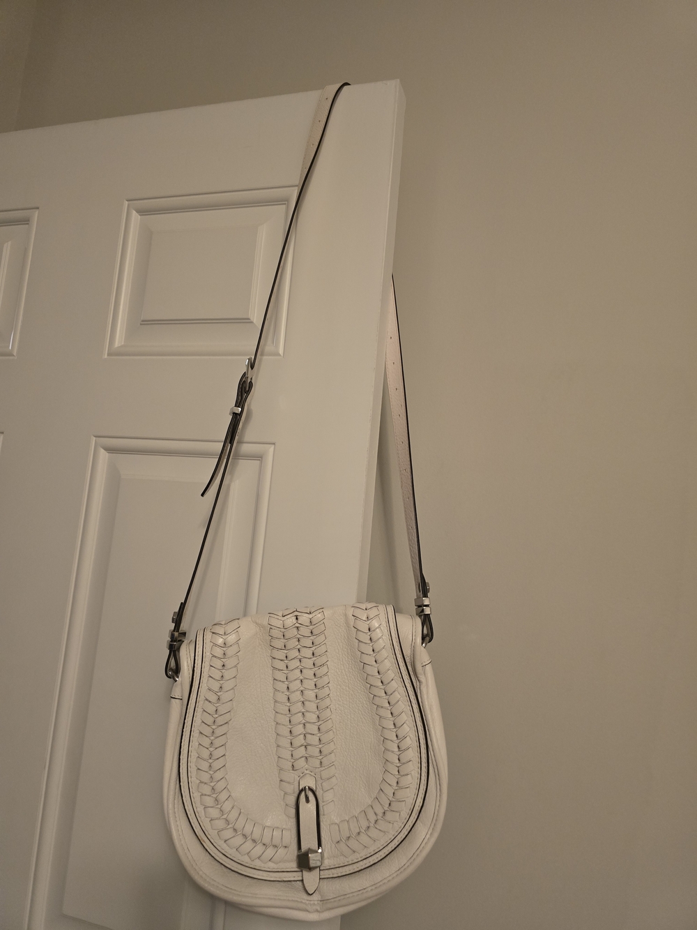 orYANY White Woven Saddle Crossbody Bag with Contrast Trim